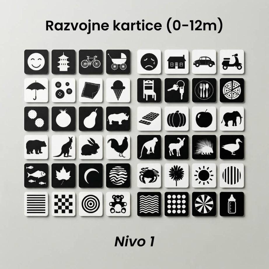 Razvojne kartice za bebe , kontrasne kartice za bebe , crno bele kartice za bebe